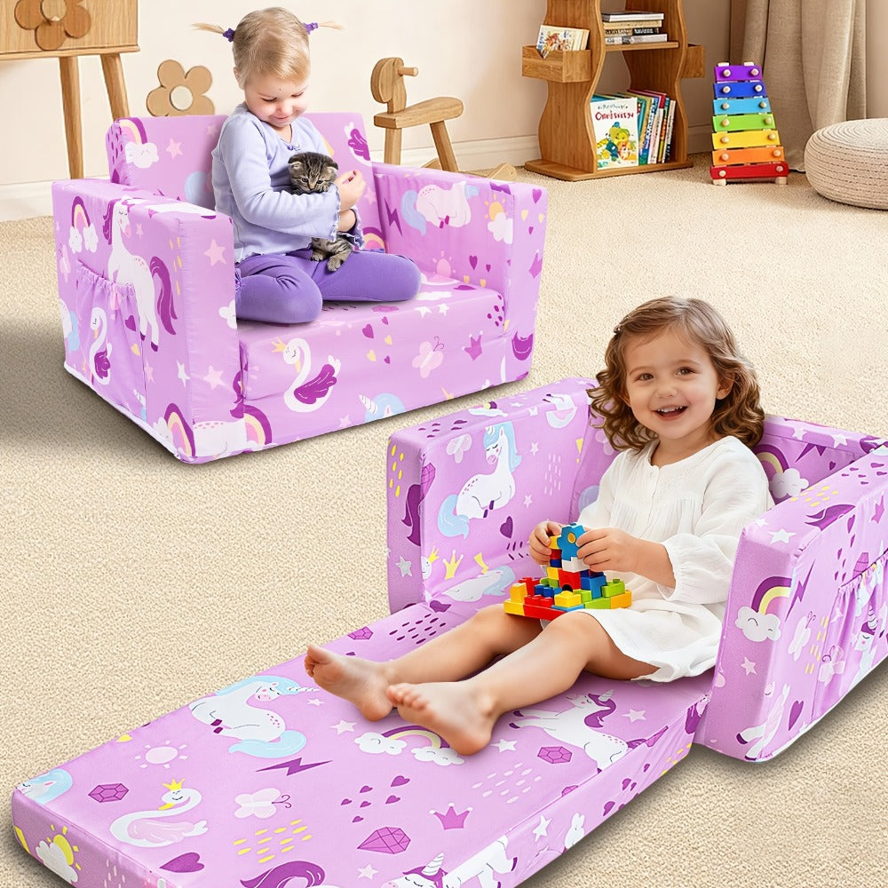 2-In-1 Kids Sofa, Fold-Out Soft Chair for Boys And Girls, Convertible Couch to Lounger, Ideal for Reading, Playing, And Living Room Decor