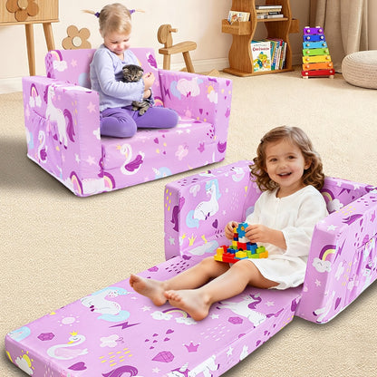 2-In-1 Kids Sofa, Fold-Out Soft Chair for Boys And Girls, Convertible Couch to Lounger, Ideal for Reading, Playing, And Living Room Decor