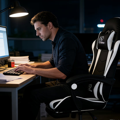 Gaming Chair, Ergonomic High Back Reclining PU Leather Computer Chair, for Adults Teens Office Gaming Use, with Headrest Lumbar Support Fixed Armrest Adjustable Swivel Rolling Footrest Racing Style Multicolor (w/ Footrest/ W/o Footrest)