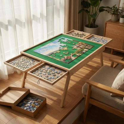 This Multifunctional Game Table Is Foldable And Features Drawer Storage Compartments. The Non-Slip, Integrated Storage Design Is Perfect for Puzzles, Board Games, And Camping - Combining Entertainment, Office Work, And Storage