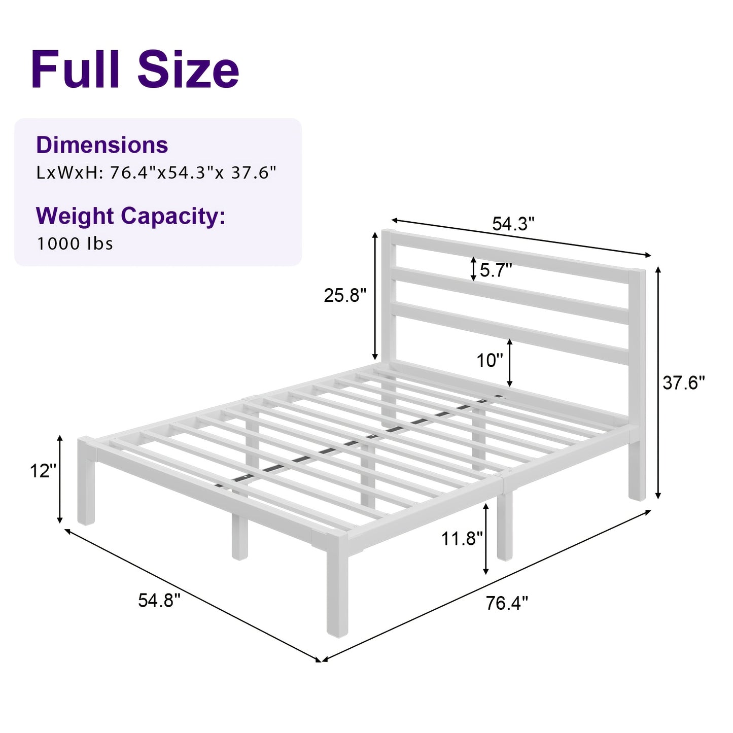 Metal Platform Bed Frame with Slatted Headboard - Under Bed Storage, Sturdy Metal Slats, No Box Spring Needed, Black/white, Twin/Full/Queen/King