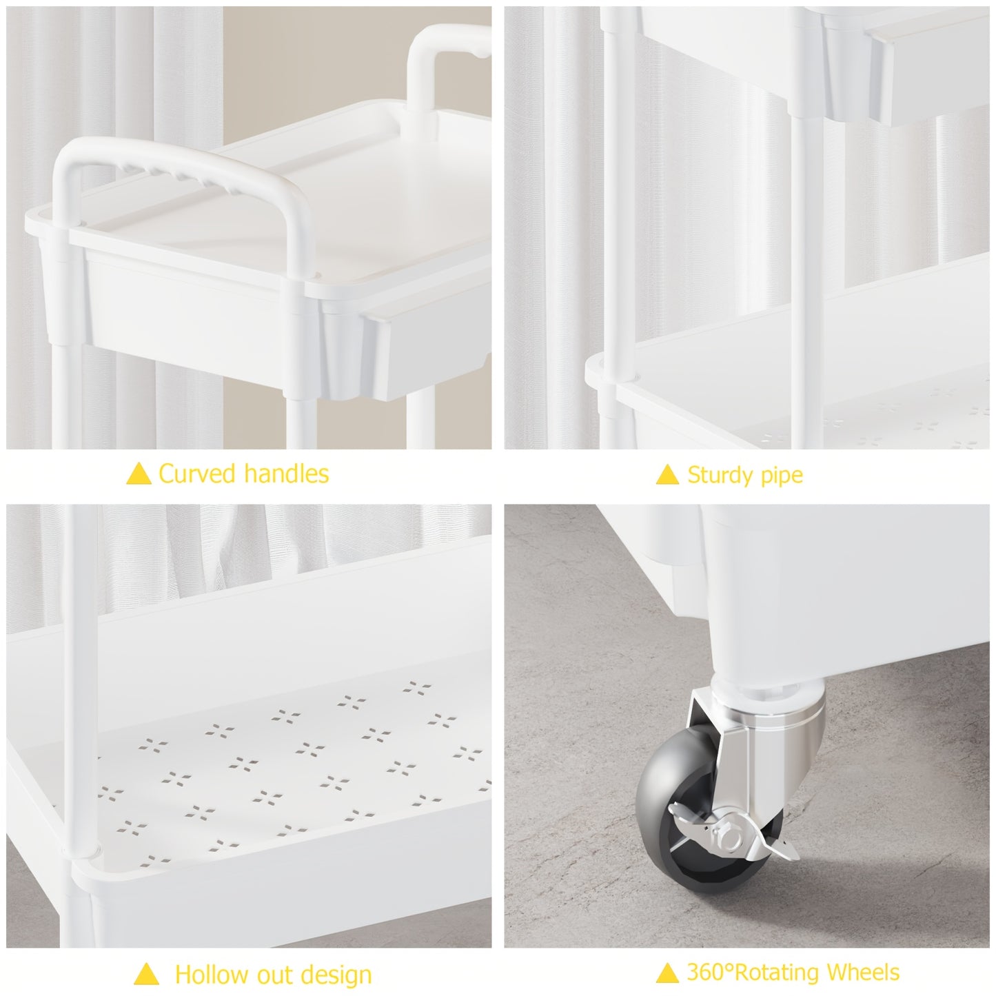 3 Tier Multifunctional Rolling Cart with Drawer, Durable Plastic Rolling Cart- with Drawers And Lockable Wheels, Includes Practical Accessories Like Cup Holders And Hooks - Easy Assembly Storage Cart, for Kitchen, Bathroom, Living Room