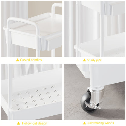 3 Tier Multifunctional Rolling Cart with Drawer, Durable Plastic Rolling Cart- with Drawers And Lockable Wheels, Includes Practical Accessories Like Cup Holders And Hooks - Easy Assembly Storage Cart, for Kitchen, Bathroom, Living Room
