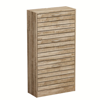Modern 3-Tier Shoe Storage Cabinet with 3 Flip-Down Drawers & Ventilated Louver Doors - Hardwood MDF Entryway Organizer, Space-Saving Design for Hallway, Living Room, Bedroom - Easy Assembly, Large Capacity Shoe Rack, Shoe Storage Box, Hallway Organizer,