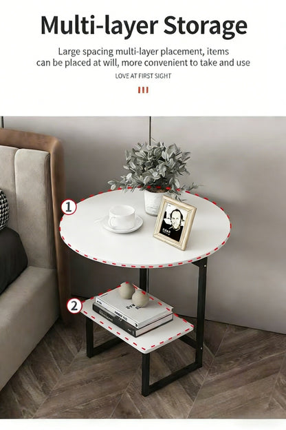 2-Layer Metal Side Table with Storage Shelf Compact Modern Light Luxury Sofa Bedside End Table Space Saving for Living Room Bedroom 7 Finishes