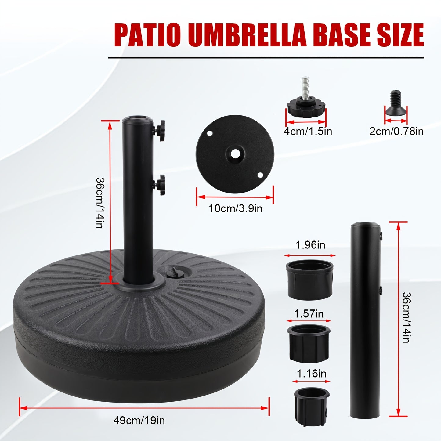 Outdoor Padded Umbrella Base, Round Plastic Umbrella Base, Lawn, Patio Outdoor Heavy Duty Umbrella Stand With 2 Adjustable Knobs, 3 Lined Rings, Black