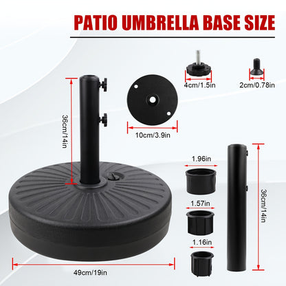 Outdoor Padded Umbrella Base, Round Plastic Umbrella Base, Lawn, Patio Outdoor Heavy Duty Umbrella Stand With 2 Adjustable Knobs, 3 Lined Rings, Black