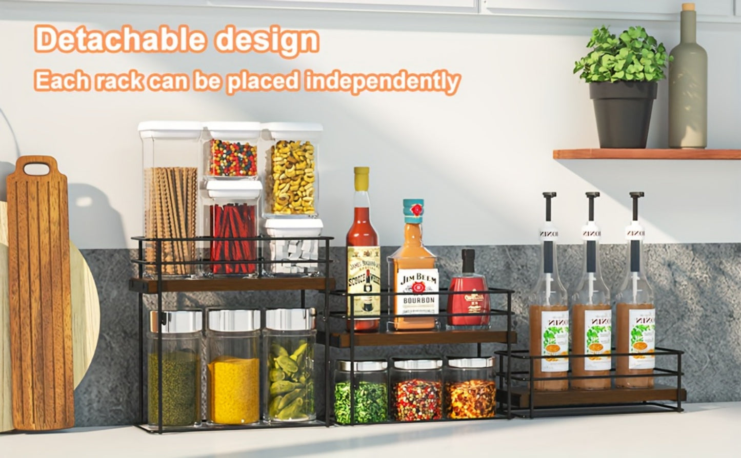 3-Tier Bottle Organizer Rack for Coffee Bar - Countertop Syrup Holder, Liquor Display Stand, No Assembly Required, Kitchen Storage Shelf