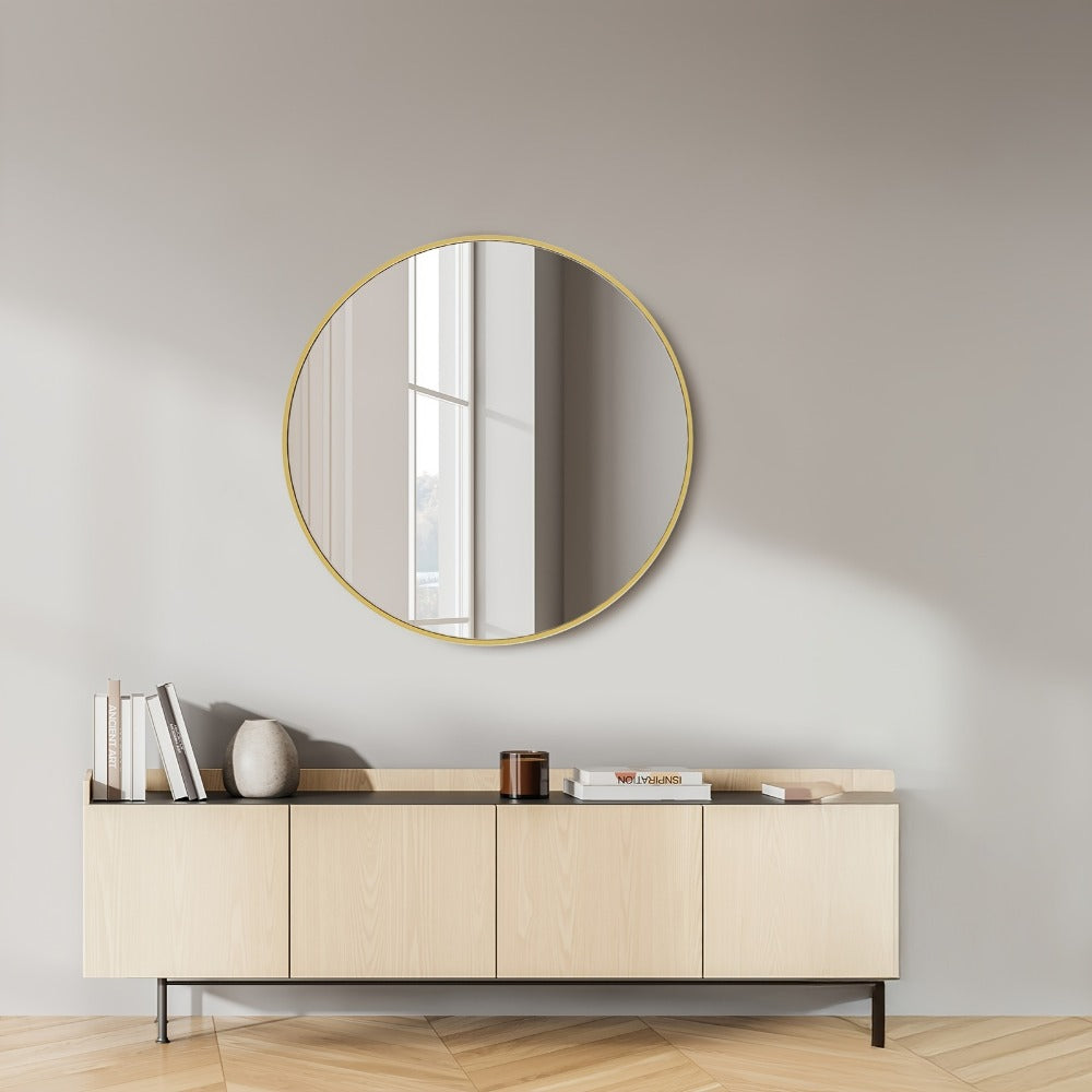 Round Metal Wall Mirror Matte Black & Gold Frame, Easy-to-Hang Modern Decorative Mirror for Entryway Bathroom Living Room Dresser Bedroom Wall Decor