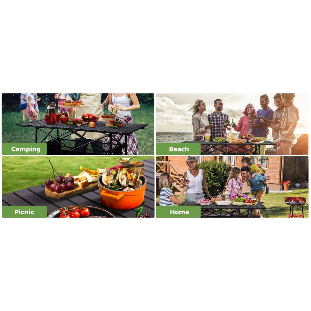 Folding Camping Table Adjustable Height – Portable Iron Picnic Backpack Table with Mesh Pocket & Carry Bag for Camping, BBQ, Beach, Backyard & Parties