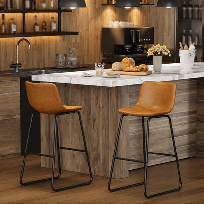 Bar Stools Set Of 3/2, Faux Leather Counter Height Bar Stools, 26" Modern Barstools With Metal Legs & Footrest, Upholstered Armless Counter Chairs With Soft Cushion Back For Kitchen Island, Living Room