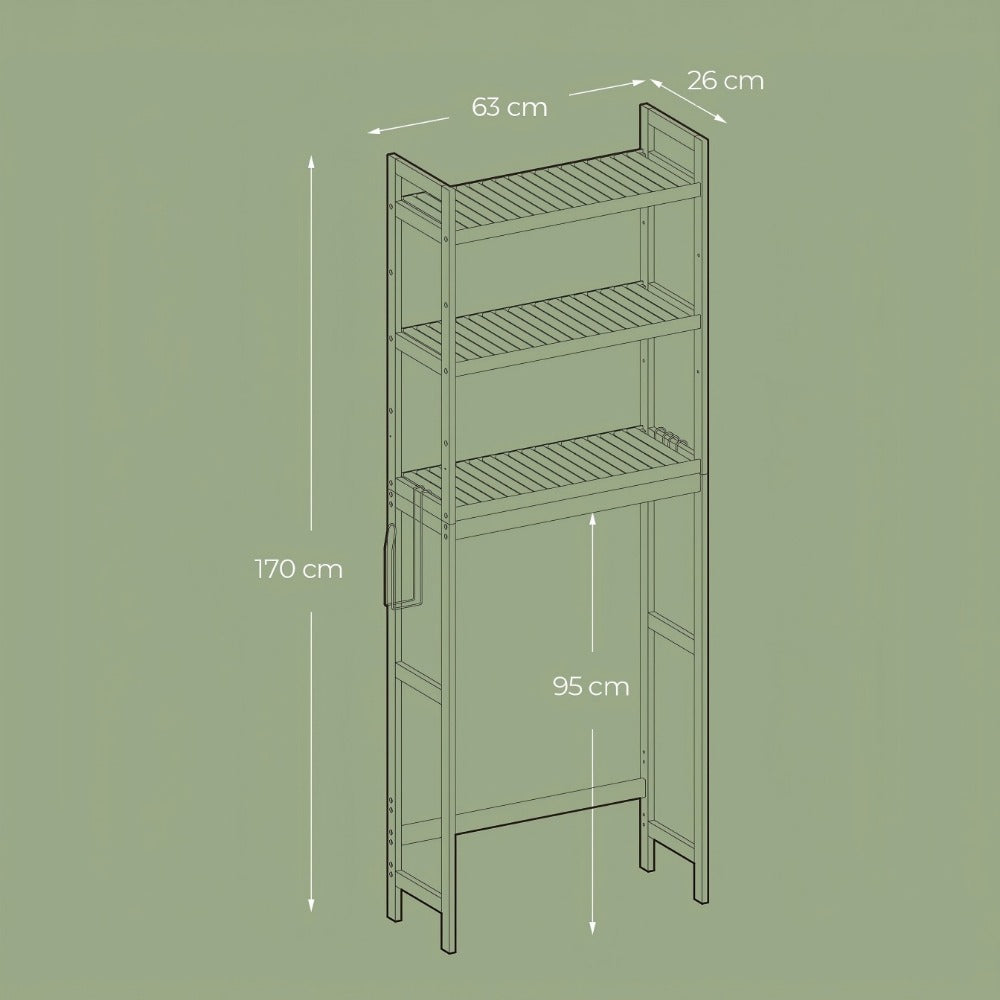 Over The Toilet Shelf Unit 3 Tier Adjustable Rust Resistant Bamboo MDF, Space-Saving Bathroom Organizer for Towels Toilet Paper Toiletries Vertical Storage