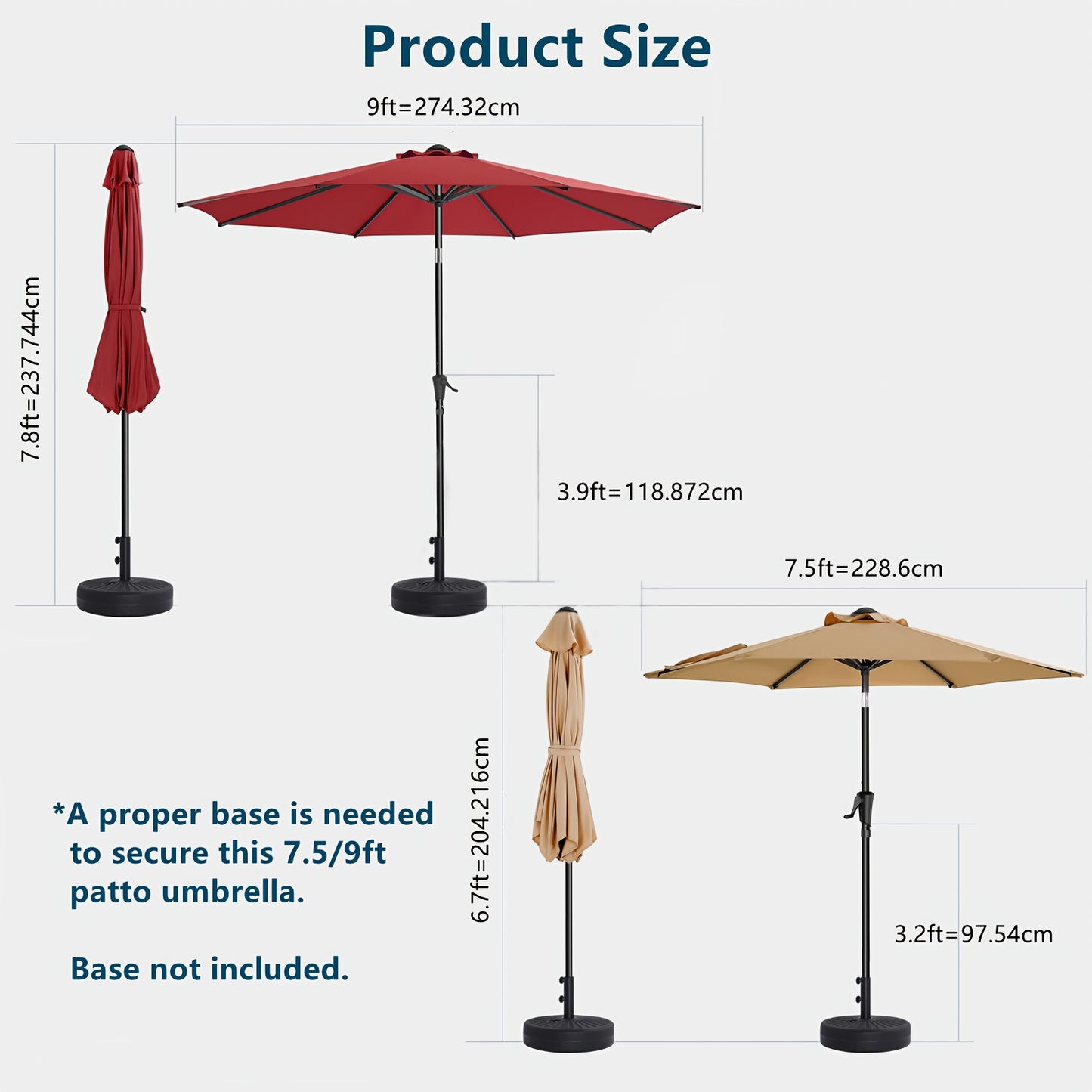 [Outdoor Patio Umbrella] 7.5/9ft Outdoor Patio Umbrella, Market Table Pool Deck Umbrella, Patio Table Umbrella With Push Button Tilt, Crank And Sturdy Metal Construction, UPF50+ UV Protection Pool Beach Yard Umbrella(Base Not Included)