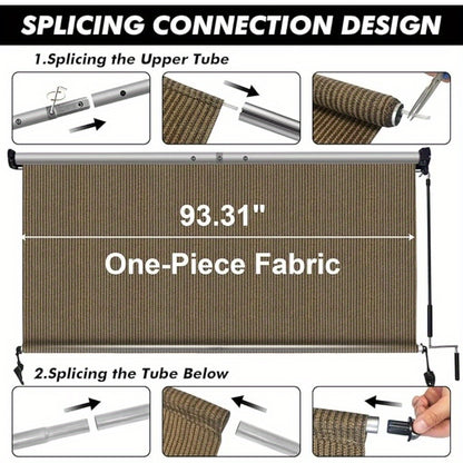8ft X 8ft Premium Outdoor Roller Shade - Heavy Duty Cordless Patio Blind with Splicing Panels for Porch, Deck & Pergola | UV-Resistant & Water-Repellent Polyester Fabric | All-Weather Protection | Grey/ Brown