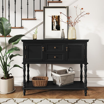 Console Table with 2 Drawers & Storage Shelf – Classic Wood Accent Sofa Table for Entryway Hallway Living Room & Behind Couch, HDF Construction, Red & White