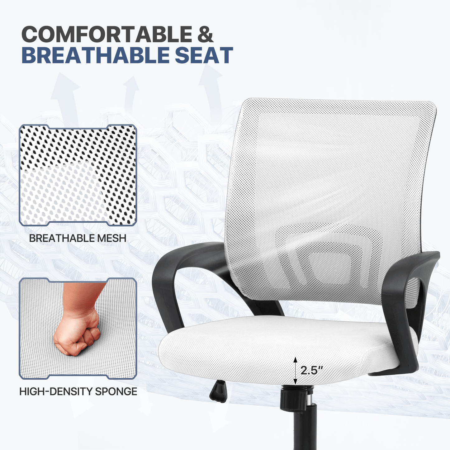 Mesh Office Home Chair, Mid Back Ergonomic Rolling Swivel Chair with Padded Seat and Armrest