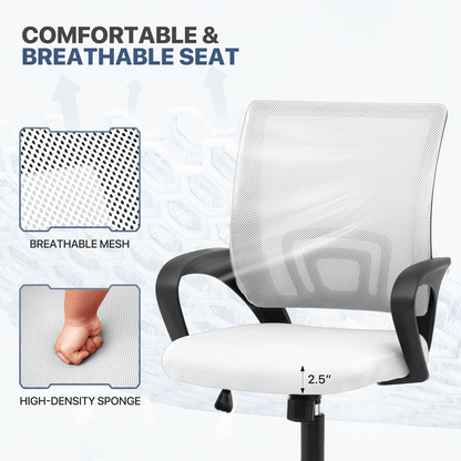 Mesh Office Home Chair, Mid Back Ergonomic Rolling Swivel Chair with Padded Seat and Armrest
