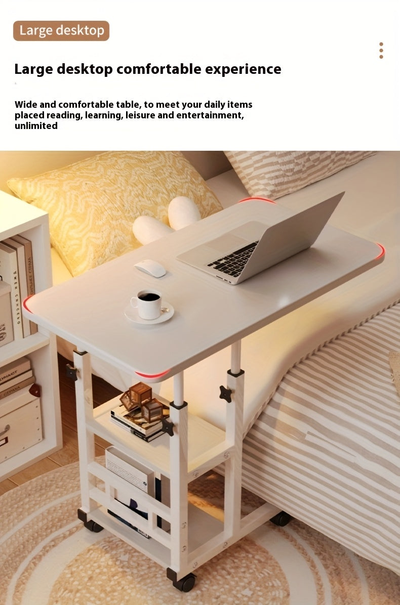 1 Movable Multifunctional Computer Desk, Home Bedroom Bedside Table Computer Desk, Bedroom, Living Room Dormitory, Lazy And Simple Student Writing Desk, Movable And Adjustable Height Laptop Desk, 360 Degree Rotating Wheels, Perfect Birthday Gift.