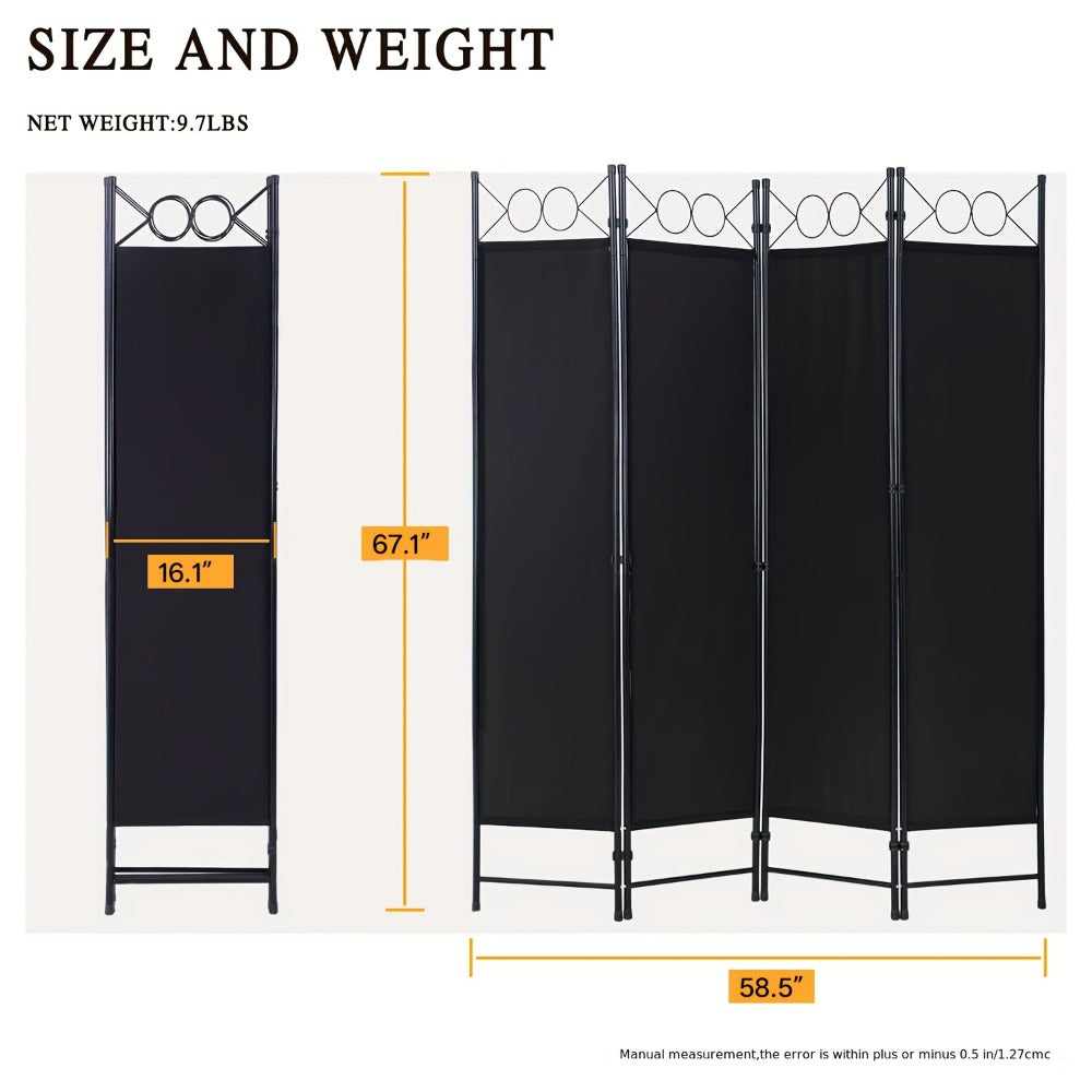 Room Divider 4 Panel Folding Privacy Screen Portable Partition Wall for Bedroom Living Room Home Office Studio Apartment 4 Colors Black Grey Tan Beige