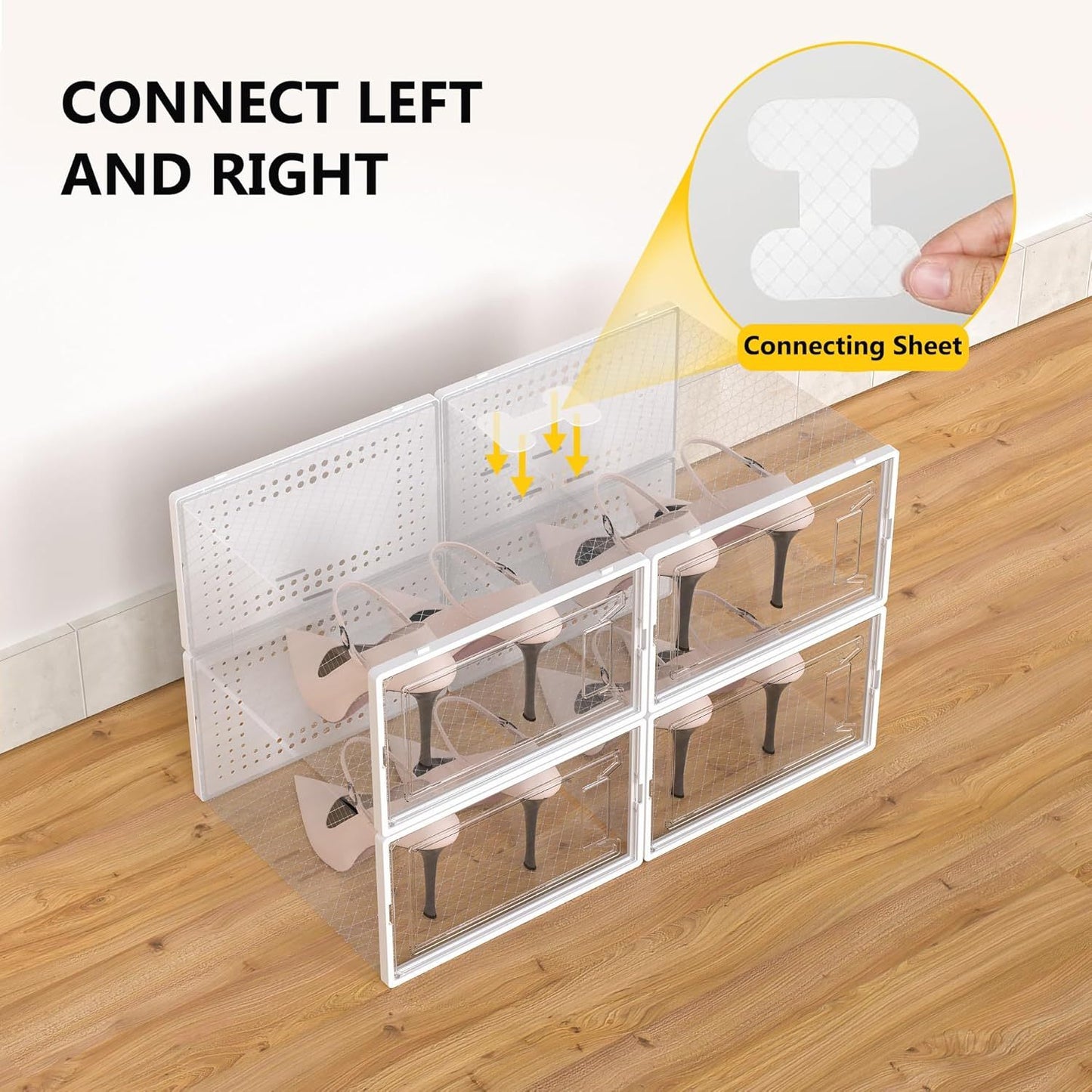 6/12/24 Pack Large Shoe Storage Organizer for Closet, Modular Space Saving Shoe Boxes Clear Plastic Stackable Containers Display Case Bins with Lids, Shoe Rack for Sneaker Storage, White And Black Soceer Shoes