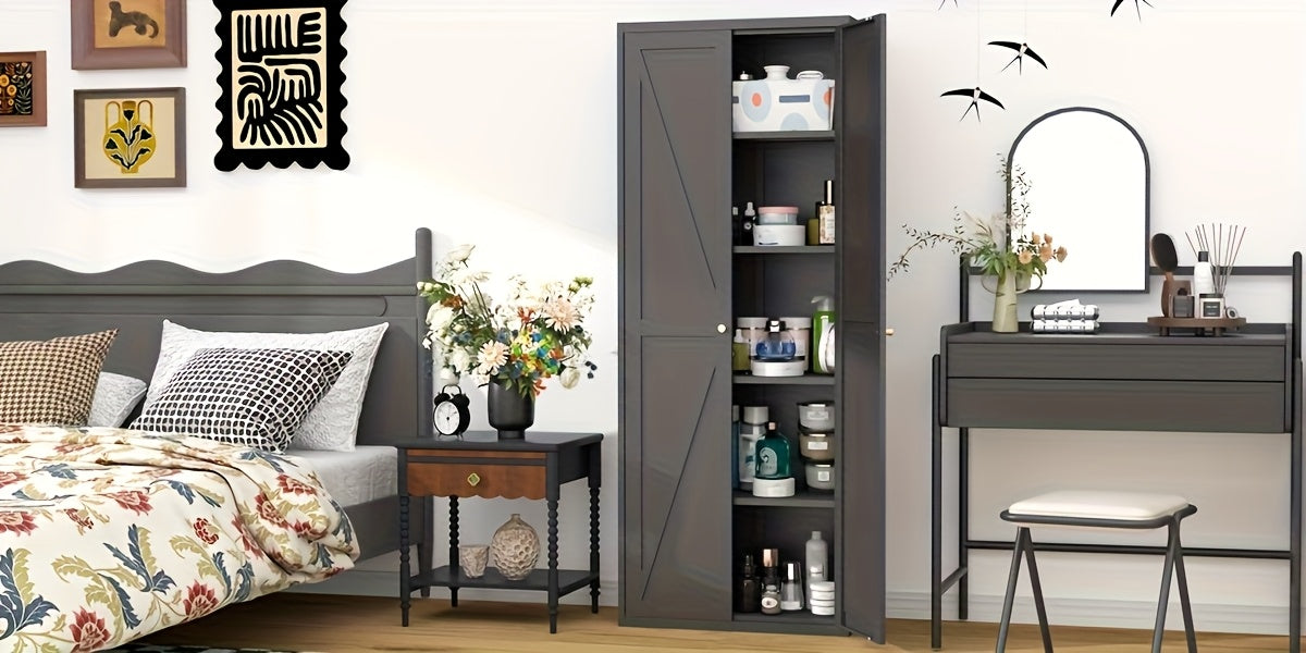 Metal Storage Cabinet, Metal Kitchen Pantry Cabinet, Food Pantry Storage Cabinets With Doors And Shelves, Large Steel Storage Cabient For Dinning Room, Laundry Room, White/Black