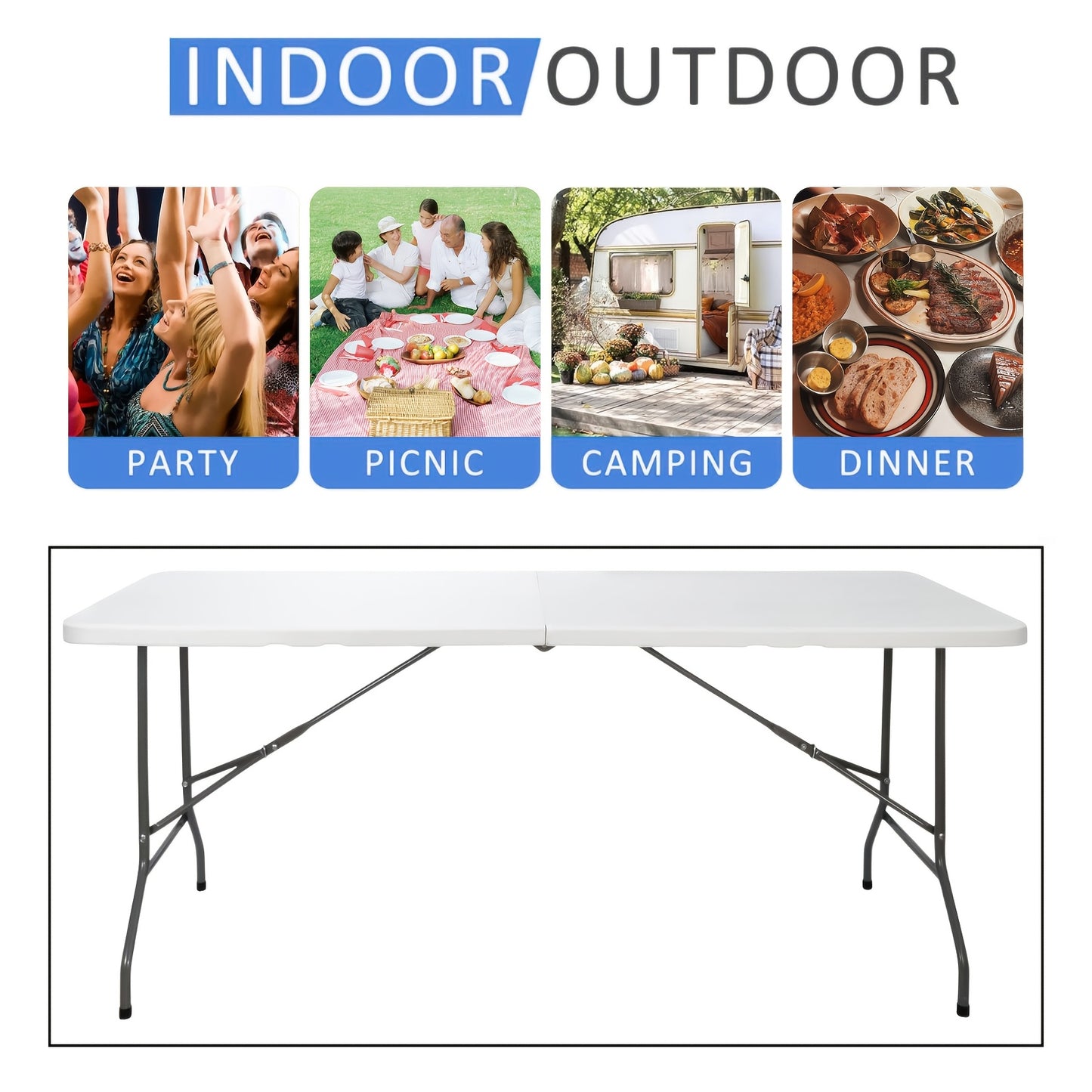 2.5/4/6FT Folding Table, 6 Foot Folding Table Heavy Duty, Portable Plastic Folding Table with Handle, Fold in Half Table for Indoor Outdoor Use, Fold Up Table for Camping Dining Party Picnic Events