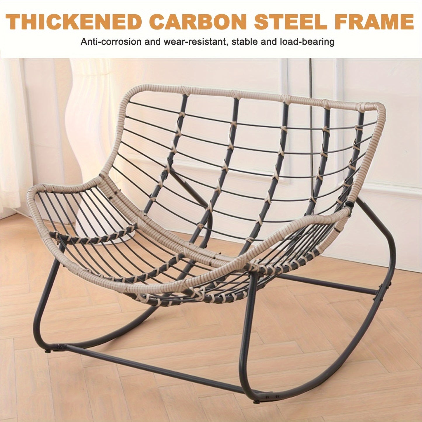 Patio Rocking Chair, A Papasson Recliner, Lounge/Egg Chair Outdoor/Indoor, Comfy Reading Chair for Porch/Garden/Patio/Camping, Spring/Summer Outdoor Furniture, Easter Gift, with Cushion