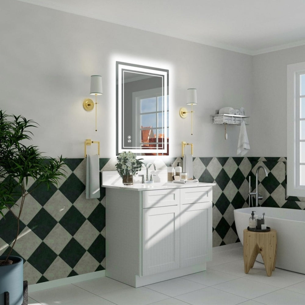 LED Bathroom Mirror with Anti-Fog Front & Backlit Dimmable 3 Color Lighting Wall Mounted Vanity Mirror Stepless Brightness Horizontal Vertical 24x36 32x40 36x28 40x28 Inch