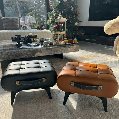 1pc Stylish & Versatile High Quality Oil Wax Leather Low Stools, Footstools, Leather Padded Footstools - for Sofa End, Shoe Changing Stools for Living Rooms, Corridors, Foyers, Entrance, Bedroom, Home Decor Furniture, Furniture for Home