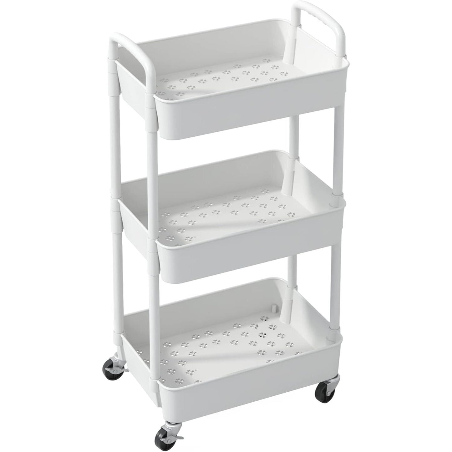 3-Tier Plastic Rolling Utility Cart with Handle, Multi-Functional Storage Trolley for Office, Living Room, Kitchen, Movable Storage Organizer with Wheels