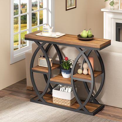 39-Inch Holiday-Themed Console Table, 4-Tier Sofa Side Table with Storage Shelves, Narrow Wood And Metal Frame Decorative Table, Suitable for Small Spaces, Hallway, Entryway, And Christmas