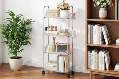 3-Tier Acrylic Rolling Storage Cart with 3 Hanging Storage Boxes, Rolling Cart for Cosmetics, Books, Snacks, Durable Acrylic Material, Under 27" Height, Versatile Bathroom Cart, Utility Carts, Snack Cart, Acrylic Bar Cart