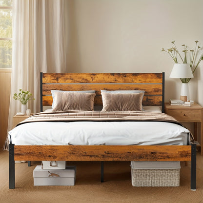 Metal Platform Bed Frame - Mattress Base With Headboard And Footboard, No Box Spring Required, Features Sturdy Wooden Slats Supporting 700-800 Pounds, Available For Purchase As Needed.