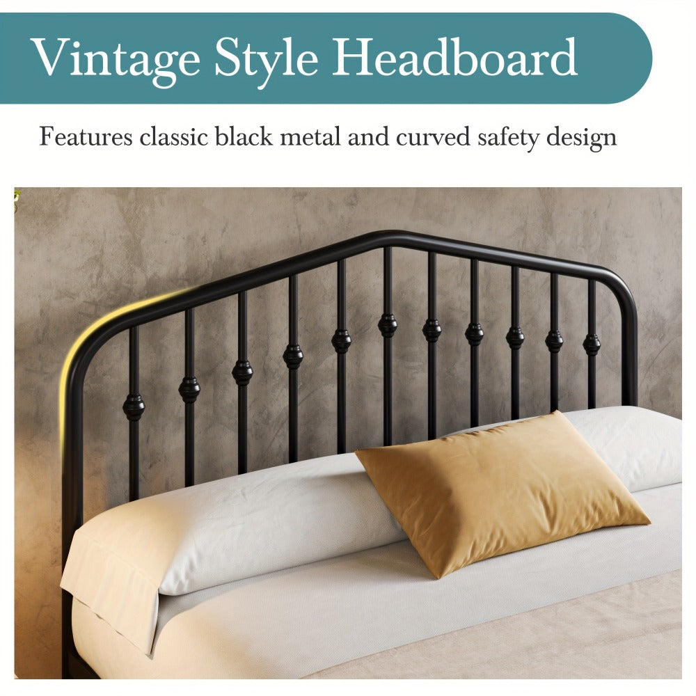 Queen Size Victorian Platform Bed Frame with Wrought Iron Headboard & Footboard – 14" Tall, No Box Spring Needed, Heavy-Duty Steel Slat Support, Elegant Antique Style Bedroom Furniture