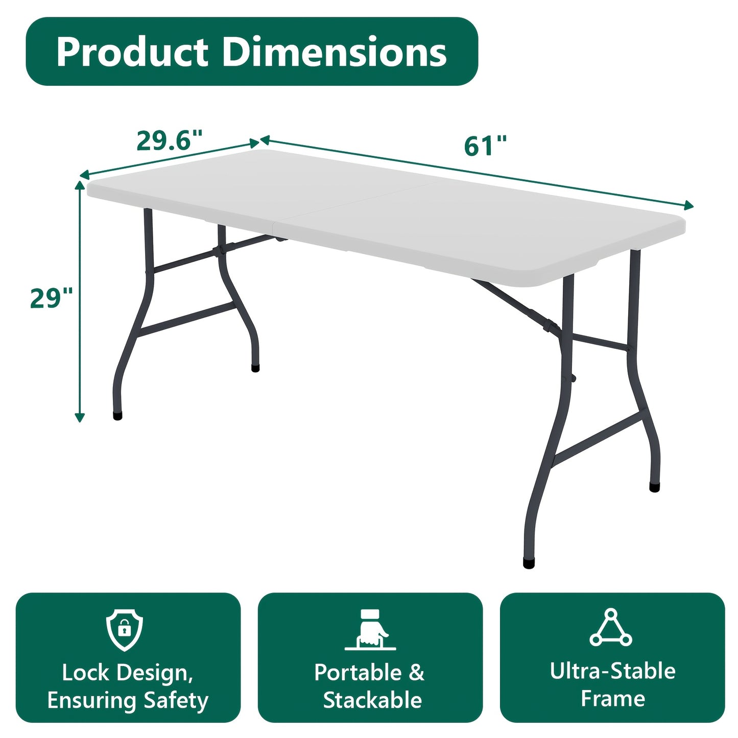 4/6ft Folding Table, Equipped With Metal Legs, Sturdy And Durable. The Plastic Tabletop Is Easy To Clean And Suitable For Camping, Outdoor Activities, Family Meals, And Team Events.
