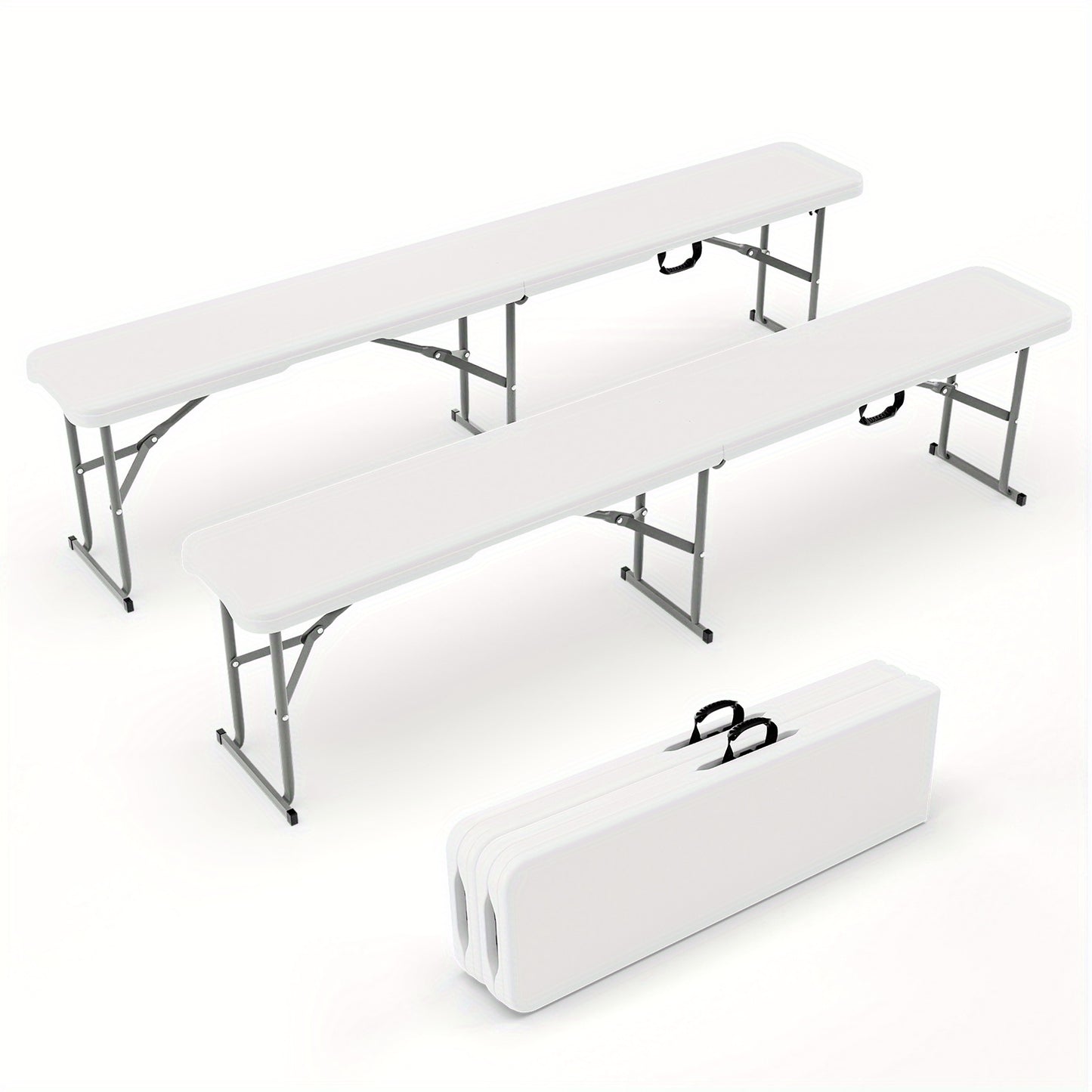 Bonnlo 6 Feet White/ Black Plastic Folding Benches for Outdoor Camping Dining Soccer Games Portable Picnic Party Seating with Smooth HDPE Tabletop 1 Pack/ 2 Pack Garden Patio Lawn Dining Benches Chairs