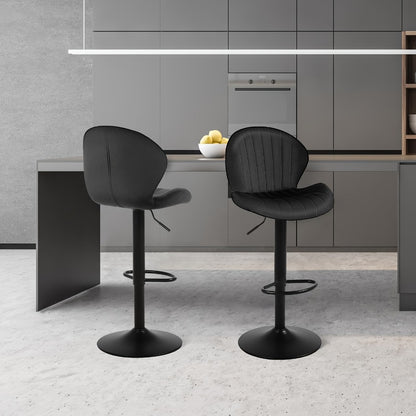 Velvet Bar Stools Set of 2 or 3 with Back & Footrest, Height Adjustable Swivel Counter Stools Shell Shape Kitchen Island Chairs 300 LBS, Green Blue Black Gray