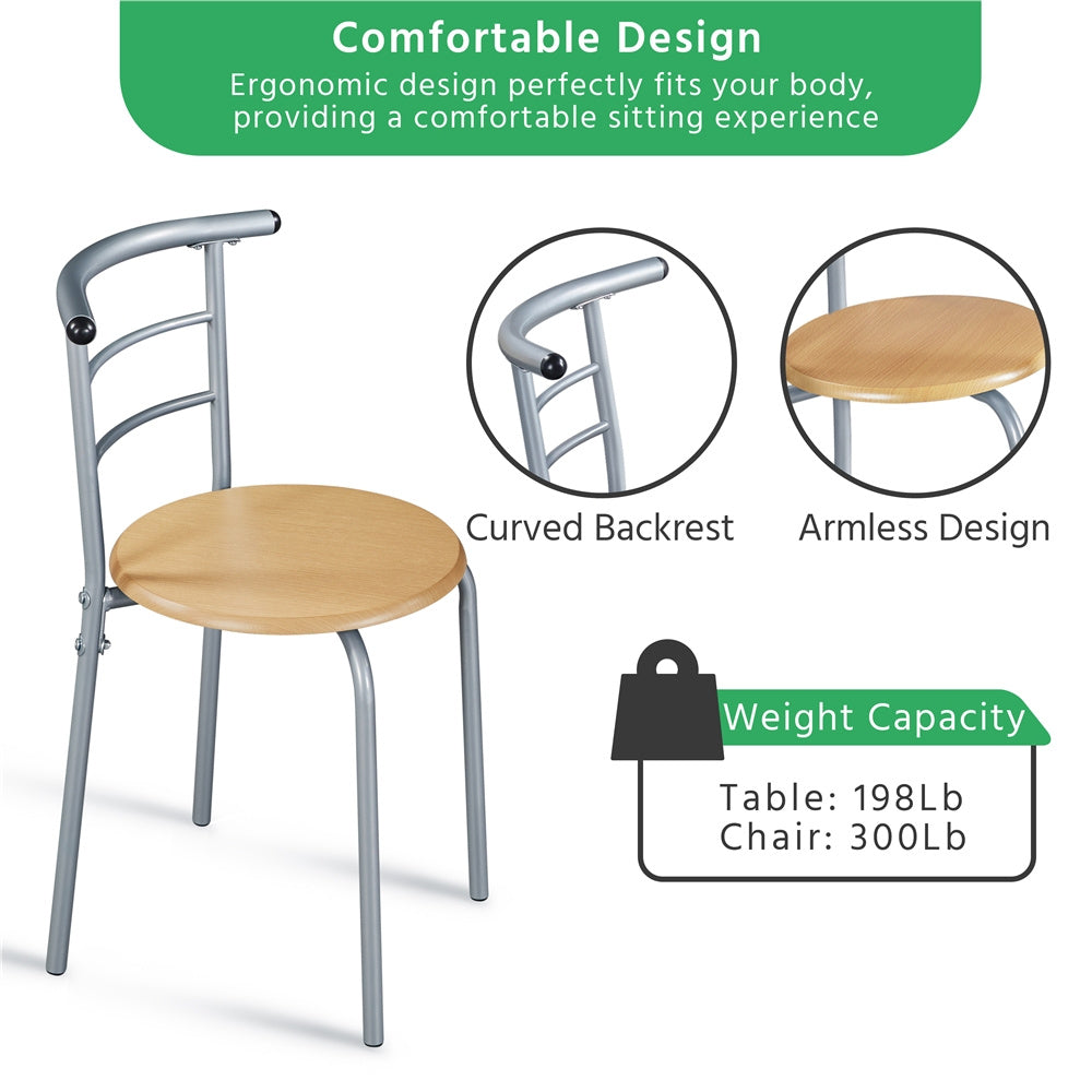 Costoffs 3-Piece Modern Round Dining Table Set for 2 - Breakfast Table Space-Saving Compact Table & 2 Chairs with Steel Legs & Storage Rack for Restaurant/Home/Kitchen