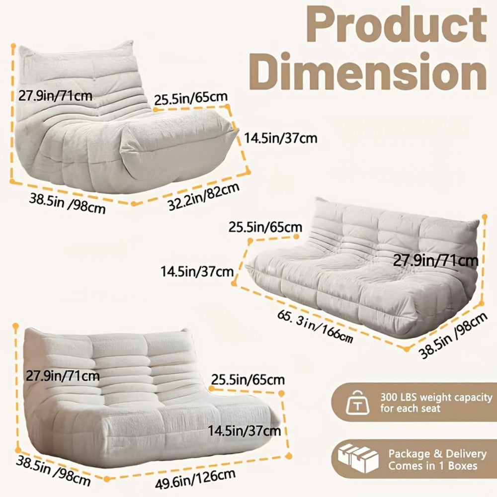 Floor Sofa Chair with Ergonomic Back Support, Modular Lazy Sofa for Living Room Bedroom Office, Button Tufted Low Profile Couch in Single 2-Seater 3-Seater, 20 Colors No Assembly Required