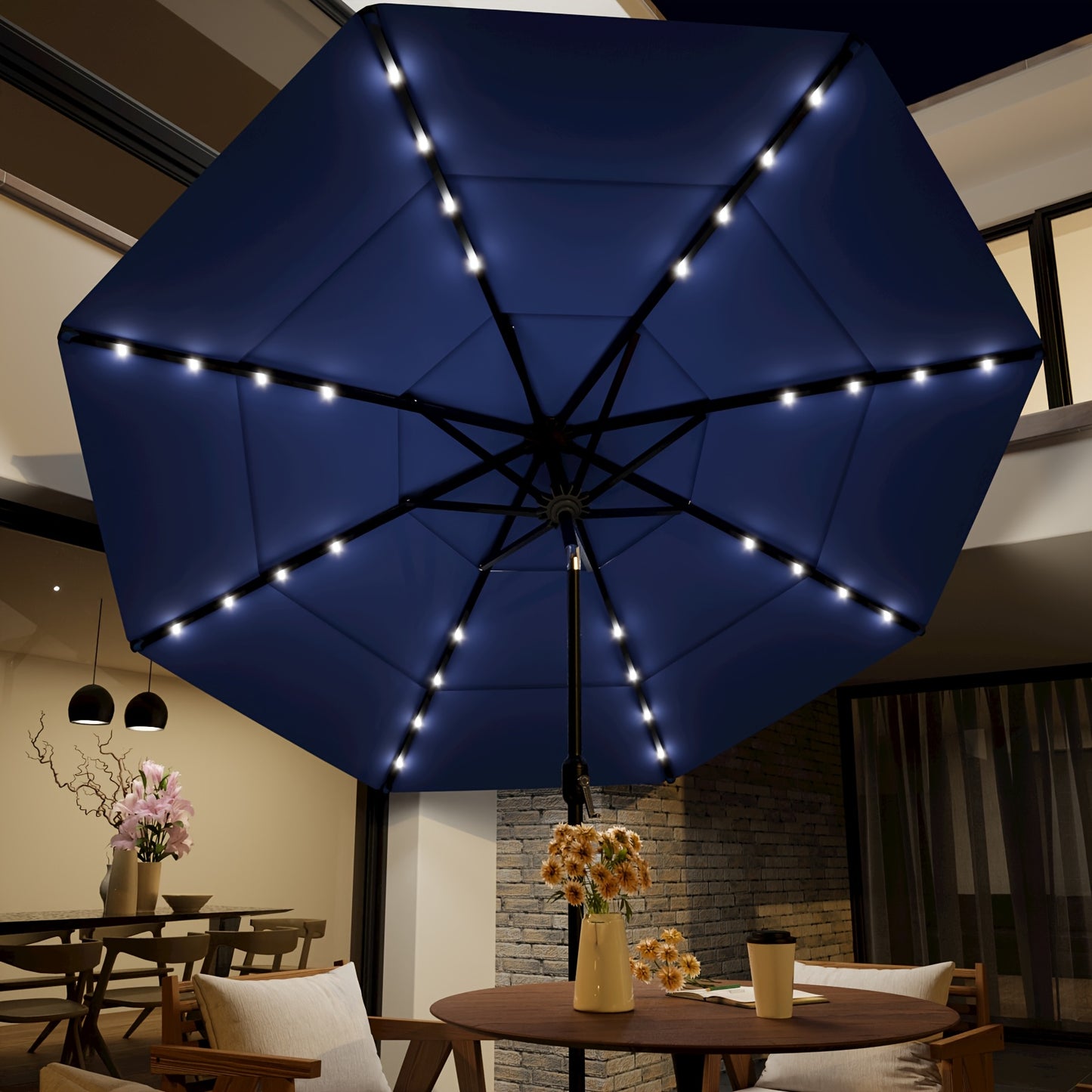 [3 Tier Outdoor Umbrella] 9ft/10ft/11ft 3 Tier Outdoor Umbrella, with 8 Strong Umbrella Ribs, Market Patio Table Umbrella with Push-button Tilt Function, Suitable for Patio, Garden, Pool, Hotel, Party, Potluck, Shade Umbrella