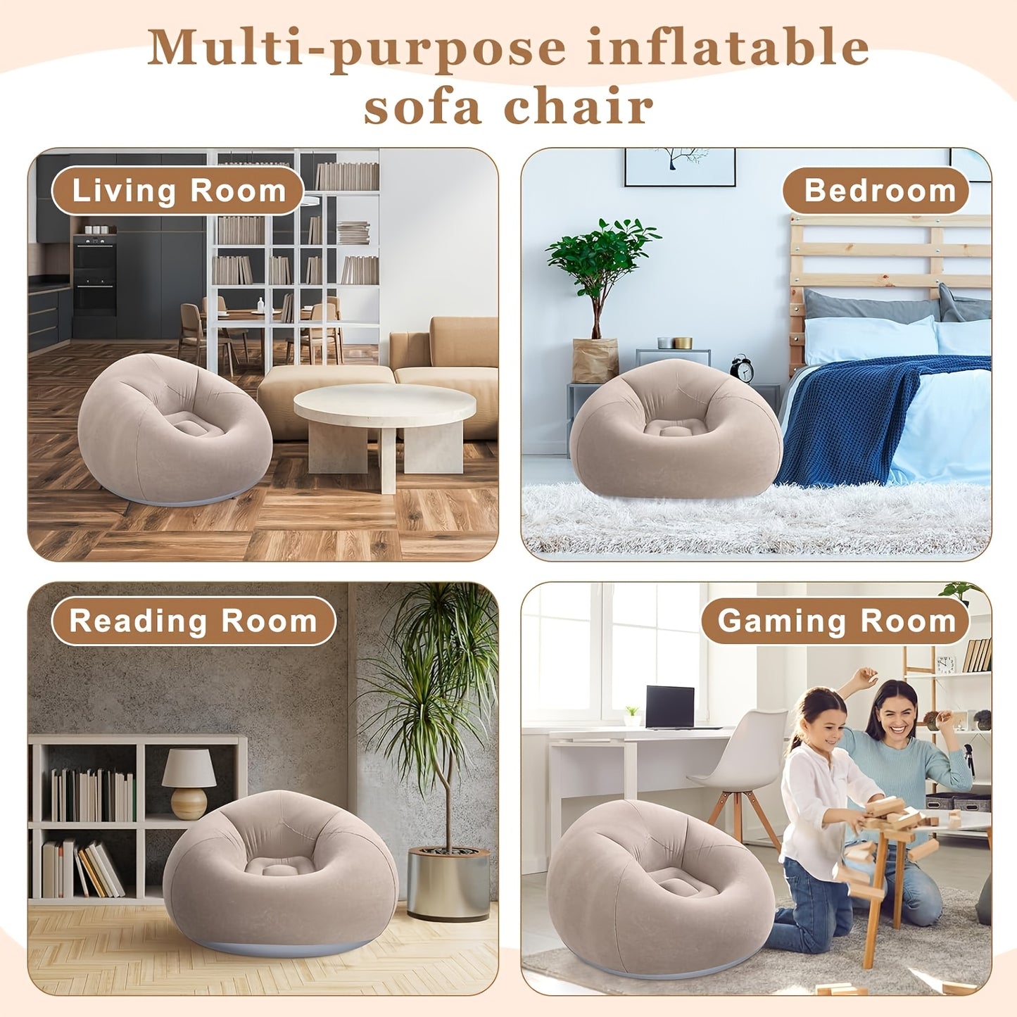 1pc Soybean Bag Chair, Inflatable Sofa Chair, Soft, Comfortable, Outdoor, Lazy Seat, Tatami Chair, Sofa Cover, Lazy Sofa, Circular Single Sofa, Living Room, Office Lunch Break, Outdoor Picnic Camping, Father's Day Gift