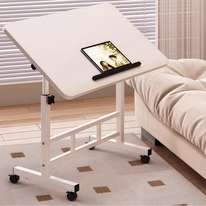 Adjustable Tilt Office Desk, Compact Mobile Adjustable Height Computer Desk, 32 X 16 Inch Small Foldable Standing Desk, White Portable Sitting Upright Laptop Rolling Desk