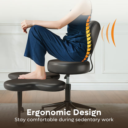 Cross Legged Chair - Meditation Chair With Wheels, ADHD Chair, Height Adjustable Seat, Adjustable Stool, Ergonomic Back Support, Flexible Design, Velvet And Faux Leather Black, Perfect Christmas Gift For Fidgety Sitters And Yoga Lover