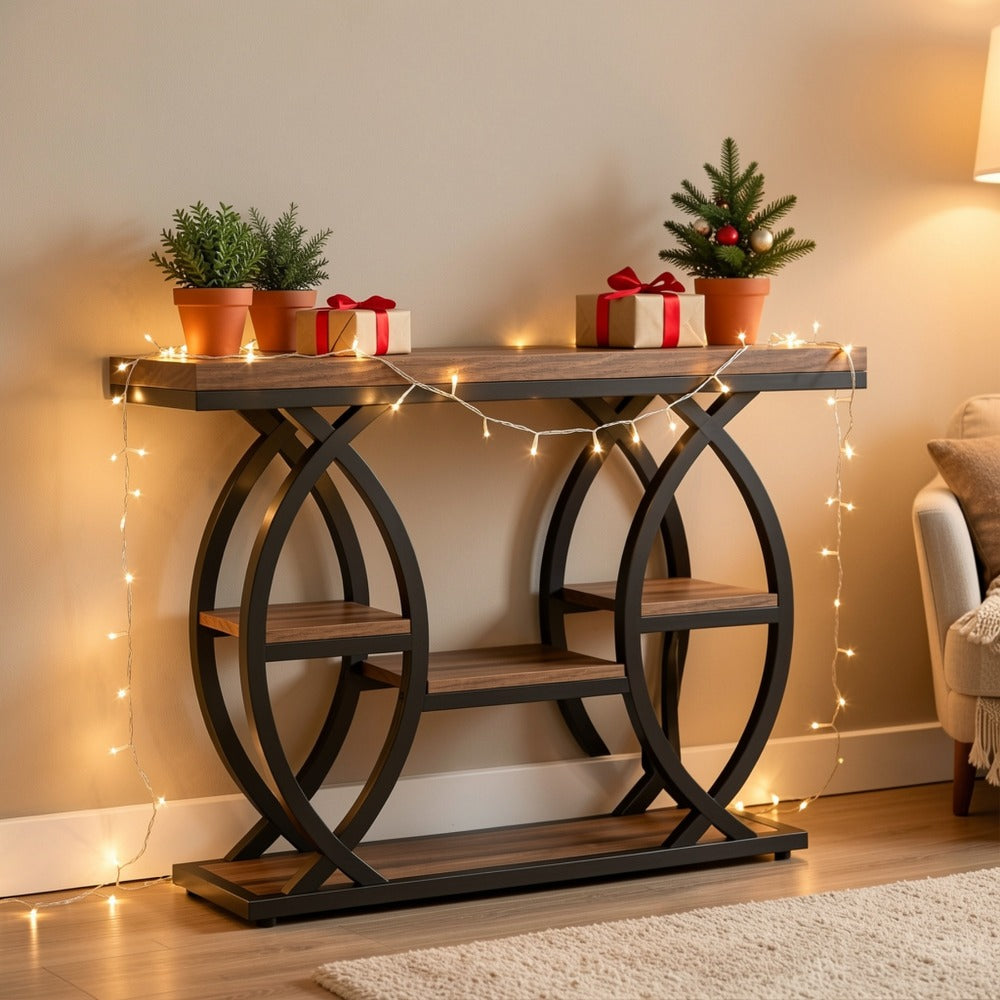 Console Table 39 Inch with 4-Tier Storage Shelves, Narrow Entryway Sofa Table Wood & Metal Frame for Hallway, Living Room & Small Spaces