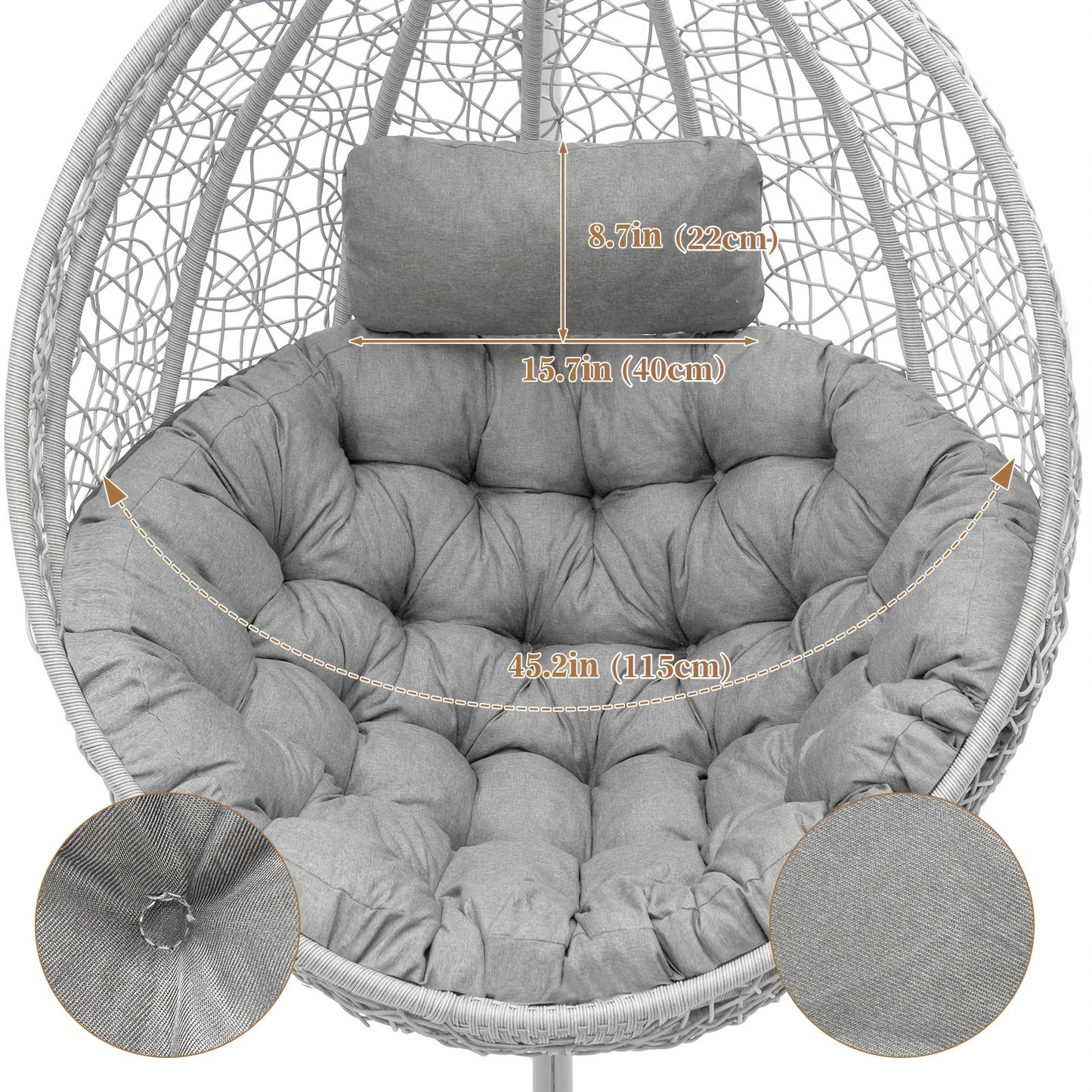 [Soft Egg Chair Cushion] Soft Thick Swing Egg Chair Pad Cushion | Hammock Replacement with Headrest for Indoor Outdoor Garden Patio (ONLY Cushion, WITHOUT CHAIR)