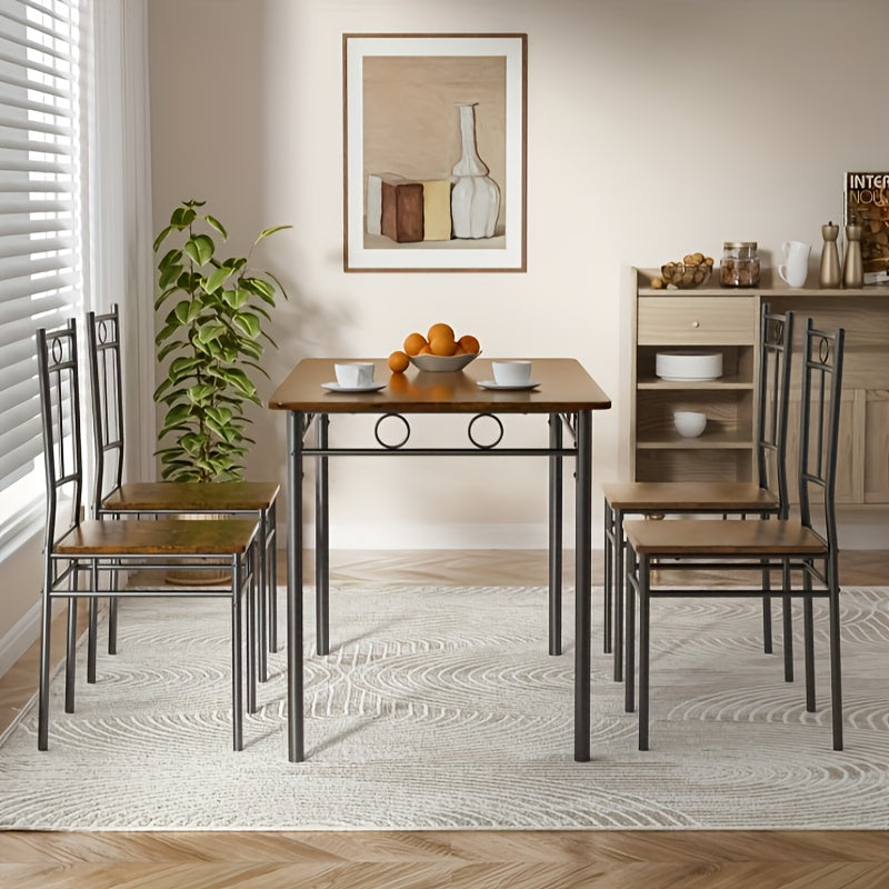 Dining Table Set for Small Spaces, Kitchen Table And Chairs Set Of 4, 5pcs Modern Dinette Furniture with Wood And Metal Frames, Brown/Black/Gray