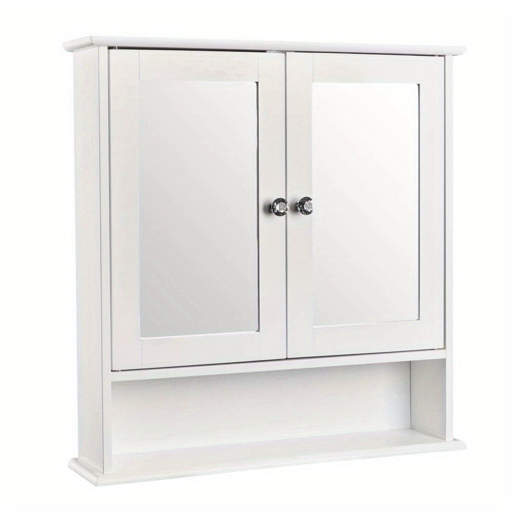 Modern White Metal Wall-Mounted Bathroom Storage Cabinet with 2 Mirror Doors & Adjustable Shelves - Space-Saving Medicine Organizer for Kitchen, Laundry Room, Hotels - Easy Assembly, No Electrical Needed, Narrow Bathroom Storage Cabinet, Contemporary Desi