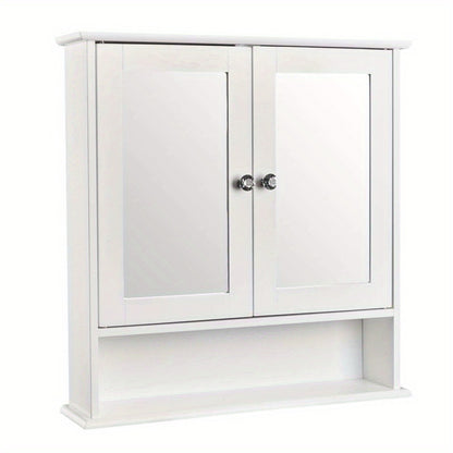 Modern White Metal Wall-Mounted Bathroom Storage Cabinet with 2 Mirror Doors & Adjustable Shelves - Space-Saving Medicine Organizer for Kitchen, Laundry Room, Hotels - Easy Assembly, No Electrical Needed, Narrow Bathroom Storage Cabinet, Contemporary Desi