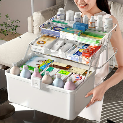 Freestanding Medicine Chest Large Capacity Multi-Tier First Aid & Medication Organizer Box, Polypropylene PP Plastic, Home Emergency Storage Cabinet