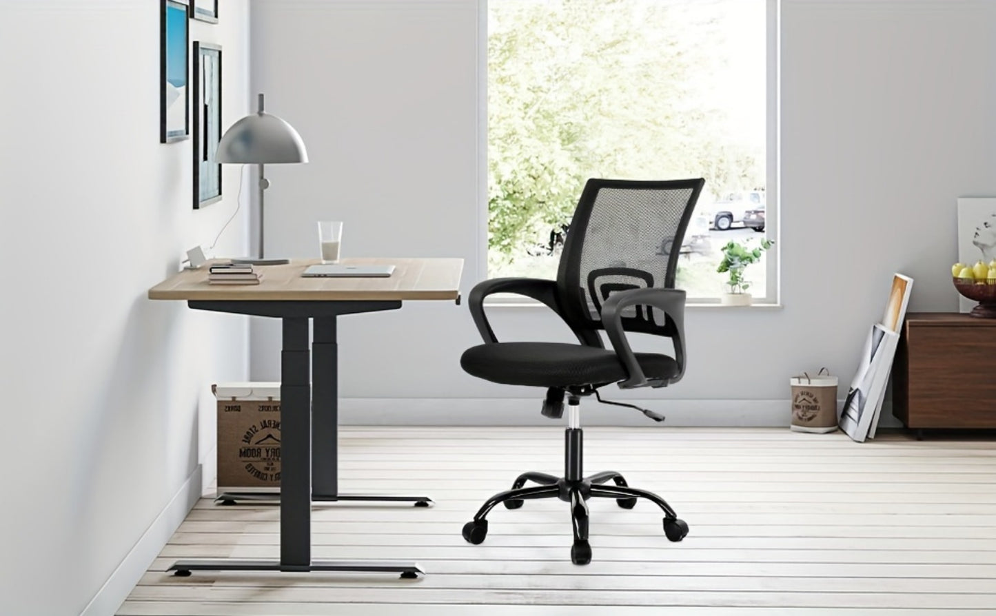 Mid Back Ergonomic Mesh Office Chair with Armrest & Lumbar Support – Swivel Rolling Computer Desk Chair for Home Office & Work, Black, Pink, White, Blue, Grey, Green, Orange, Red